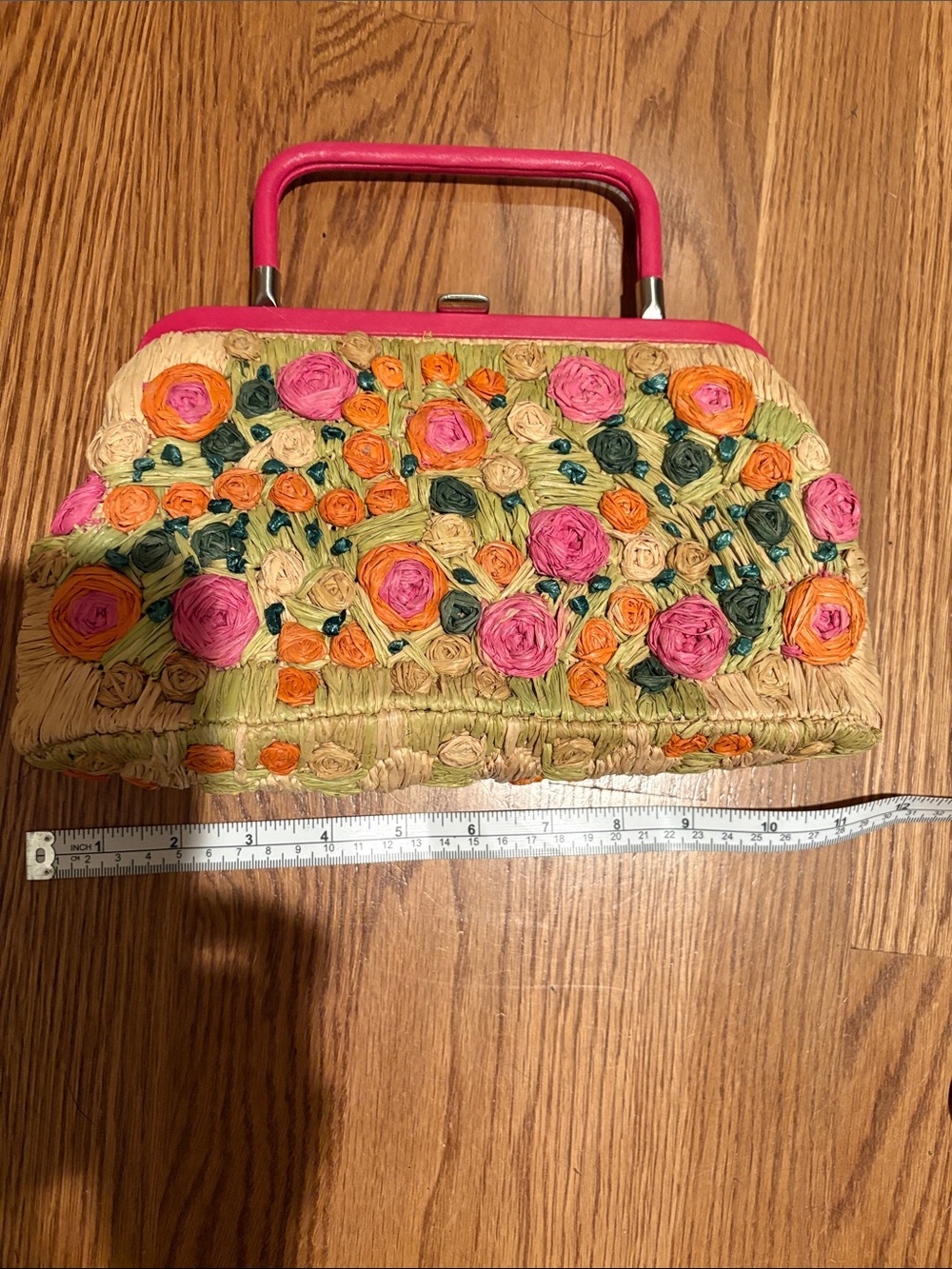 Ann Taylor raffia Pink Handle Floral Clutch - Women Bags